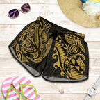 New Zealand All Over Print Women's Shorts, Maori Polynesian Tattoo Gold - Vibe Hoodie