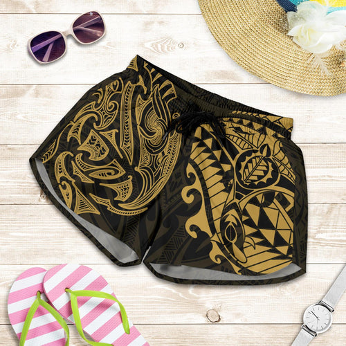 New Zealand All Over Print Women's Shorts, Maori Polynesian Tattoo Gold - Vibe Hoodie