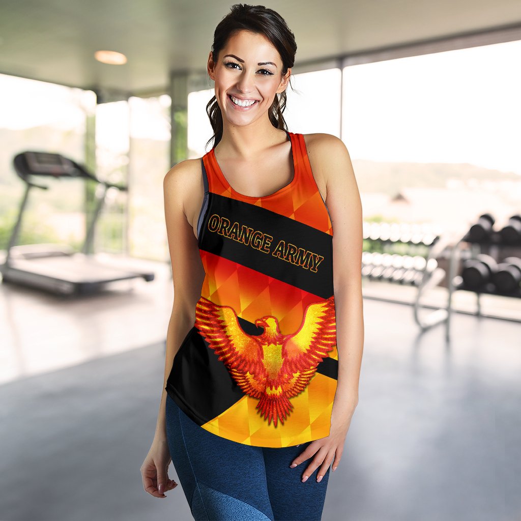 Orange Army Women's Racerback Tank Cricket Sporty Style - Vibe Hoodie