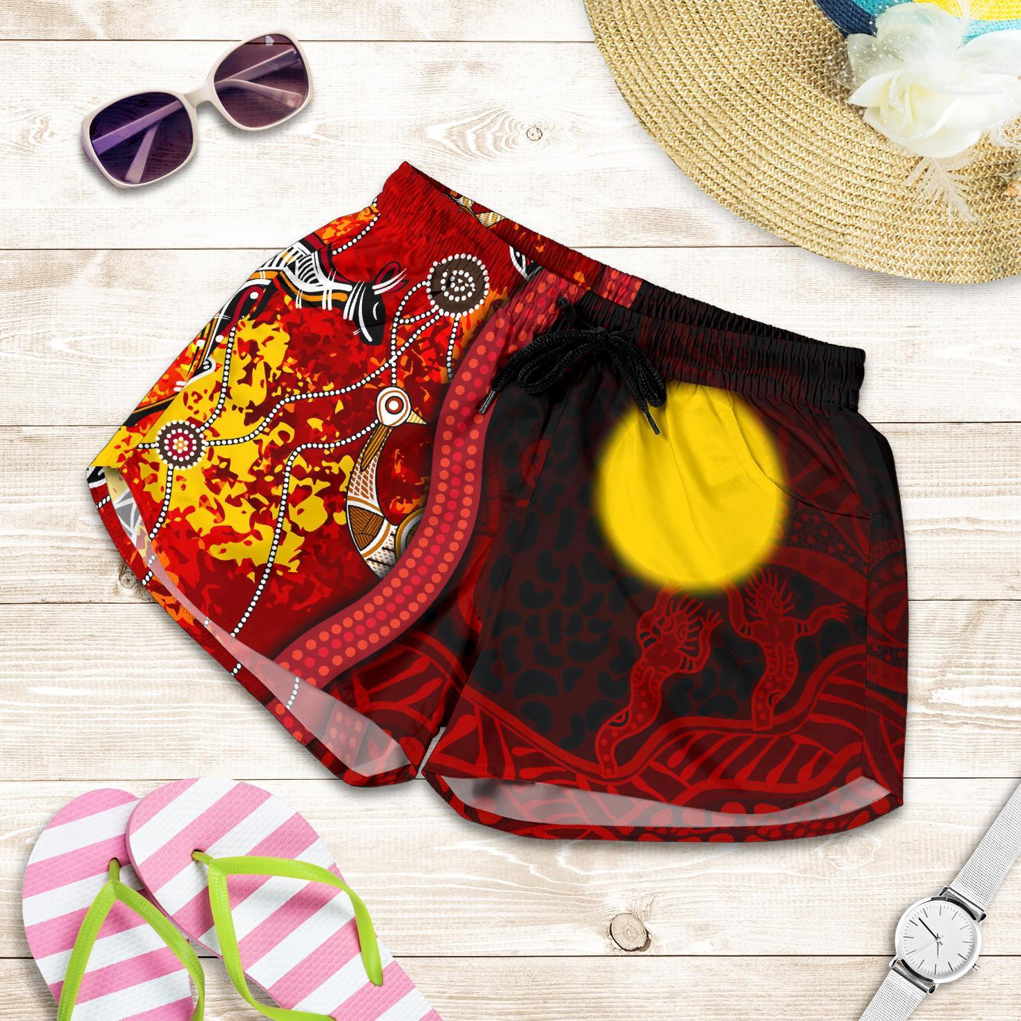 Aboriginal Women's Shorts - Red Indigenous Flag - Vibe Hoodie