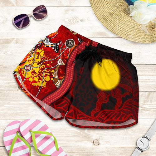 Aboriginal Women's Shorts - Red Indigenous Flag - Vibe Hoodie