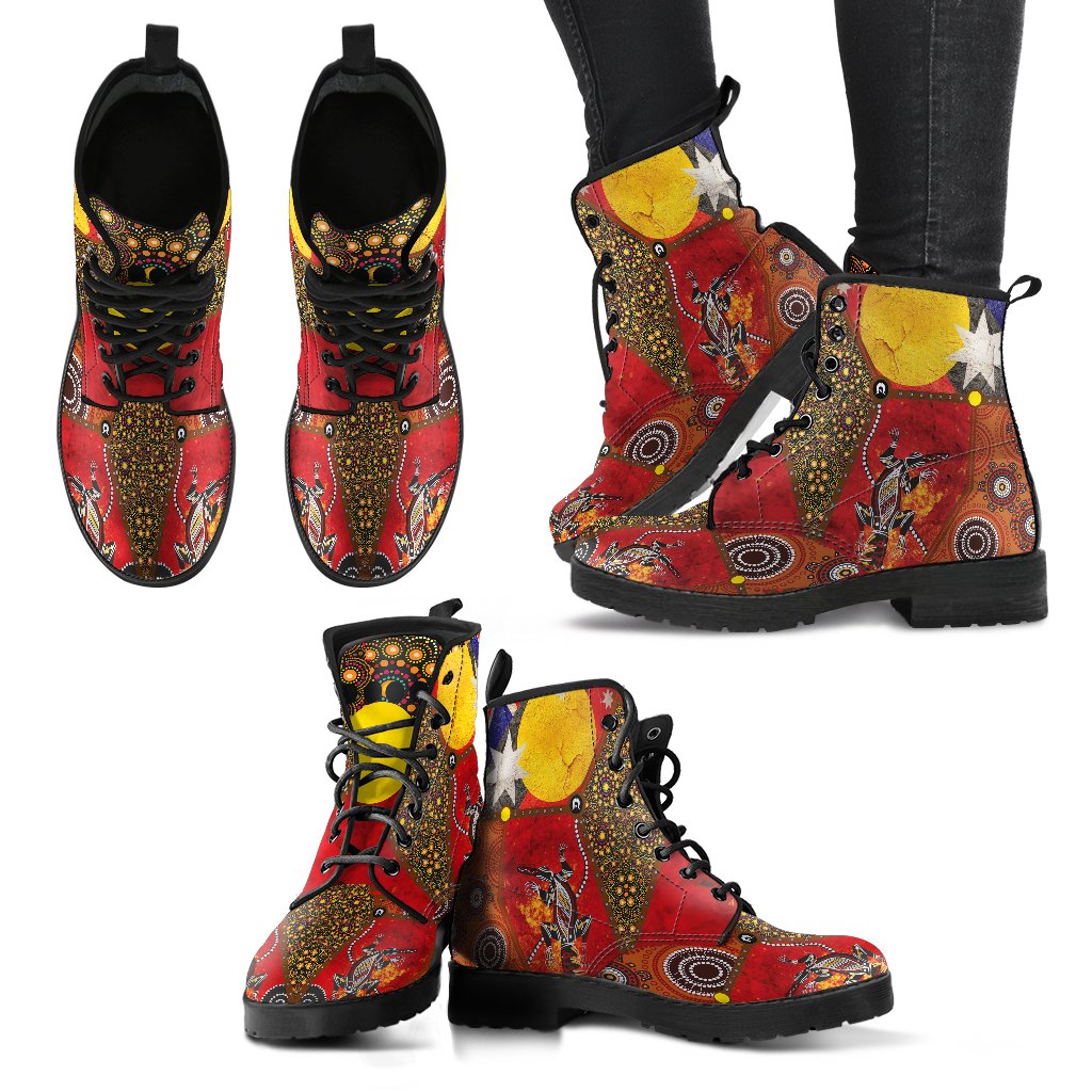 leather-boots-aboriginal-dot-painting-flags-crocodile