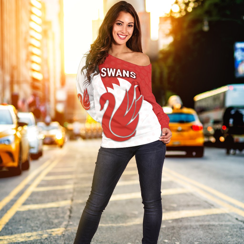 Sydney Women Off Shoulder Sweater Swans - Vibe Hoodie