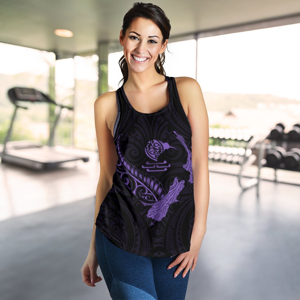 New Zealand Heart Women'S Racerback Tank - Map Kiwi Mix Silver Fern Pastel Purple - Vibe Hoodie