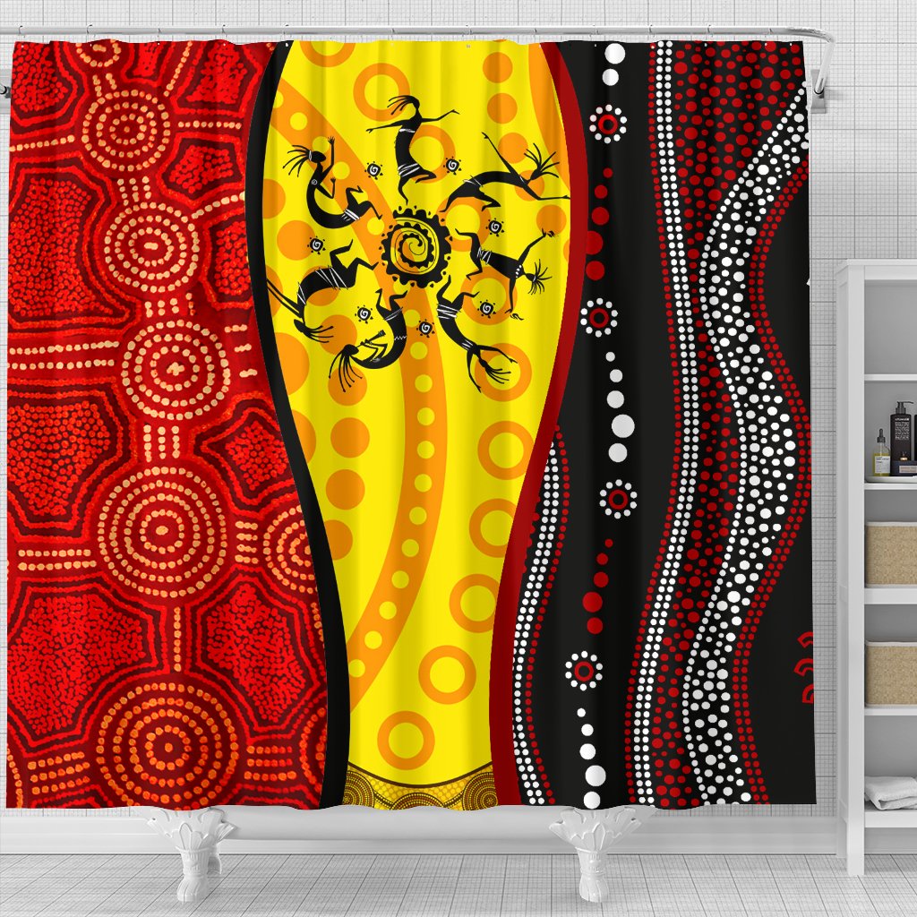 aborginal-shower-curtains-dreamtime-koori-dance-dot-acrylic-paint