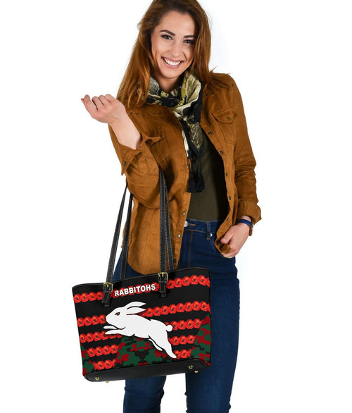 south-sydney-rabbitohs-small-leather-tote-anzac-day-poppy-flower-vibes