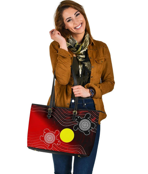 aboriginal-leather-tote-bag-indigenous-circle-dot-painting-style