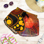Aboriginal Women's Shorts - Australia Indigenous Flag Circle Dot Painting Art (Golden) - Vibe Hoodie