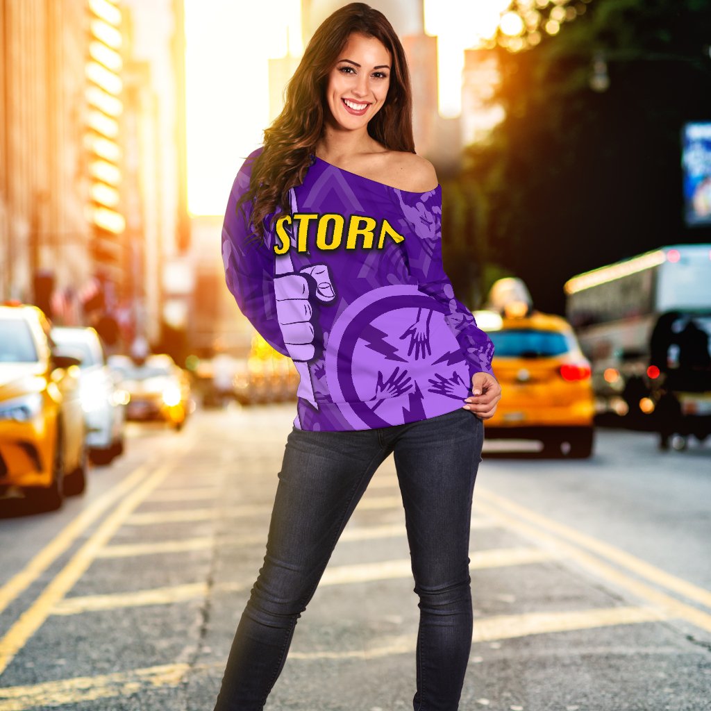Melbourne All Over Women Off Shoulder Sweater Storm - Vibe Hoodie