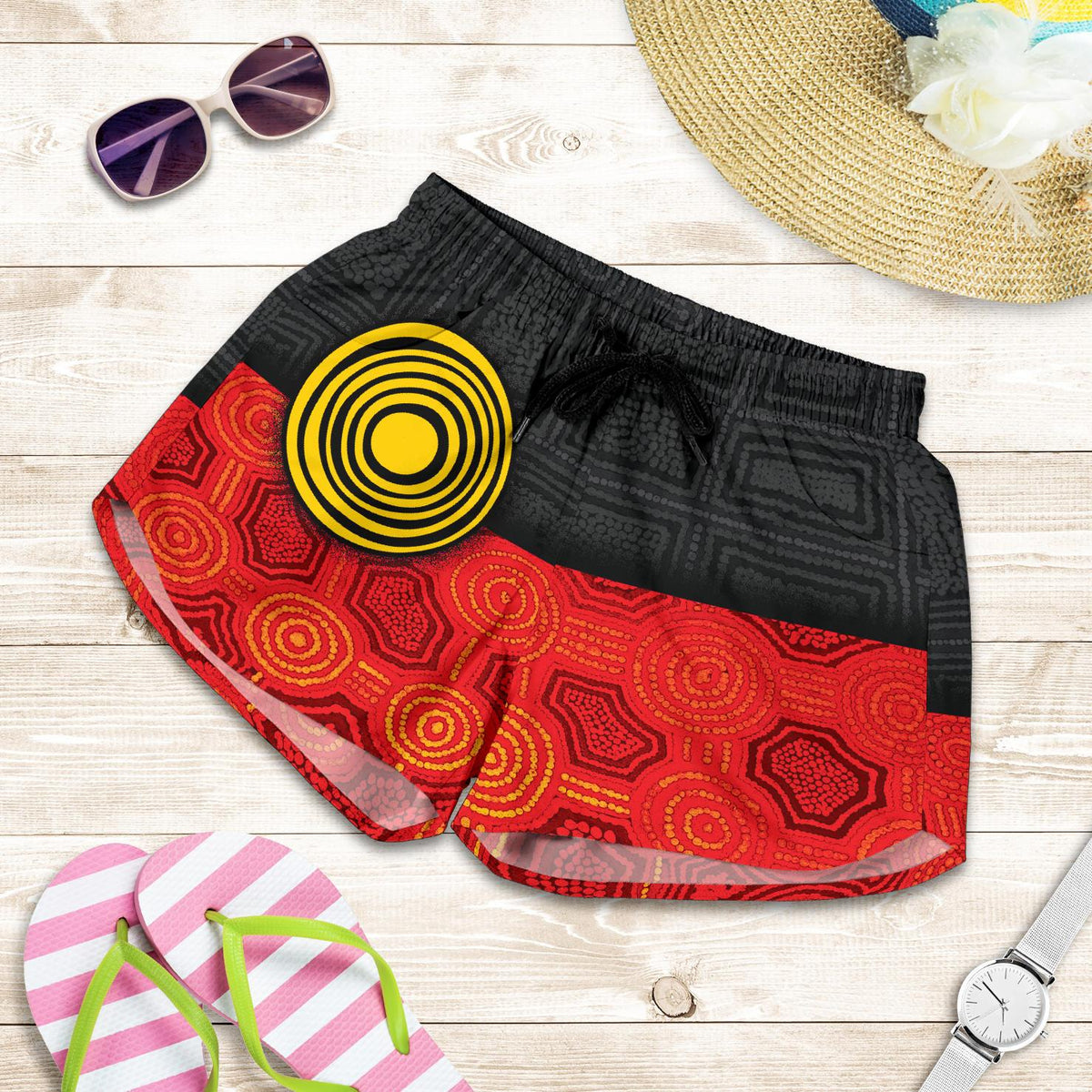 Aboriginal Women's Shorts - Aussie Indigenous Flag - Vibe Hoodie