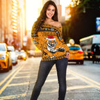 Wests Christmas Women's Off Shoulder Sweater Tigers Unique Vibes - Orange - Vibe Hoodie