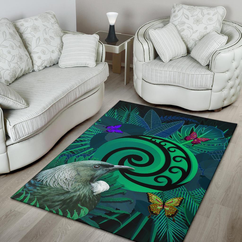 new-zealand-area-rug-koru-fern-mix-tui-bird-tropical-floral-turquoise