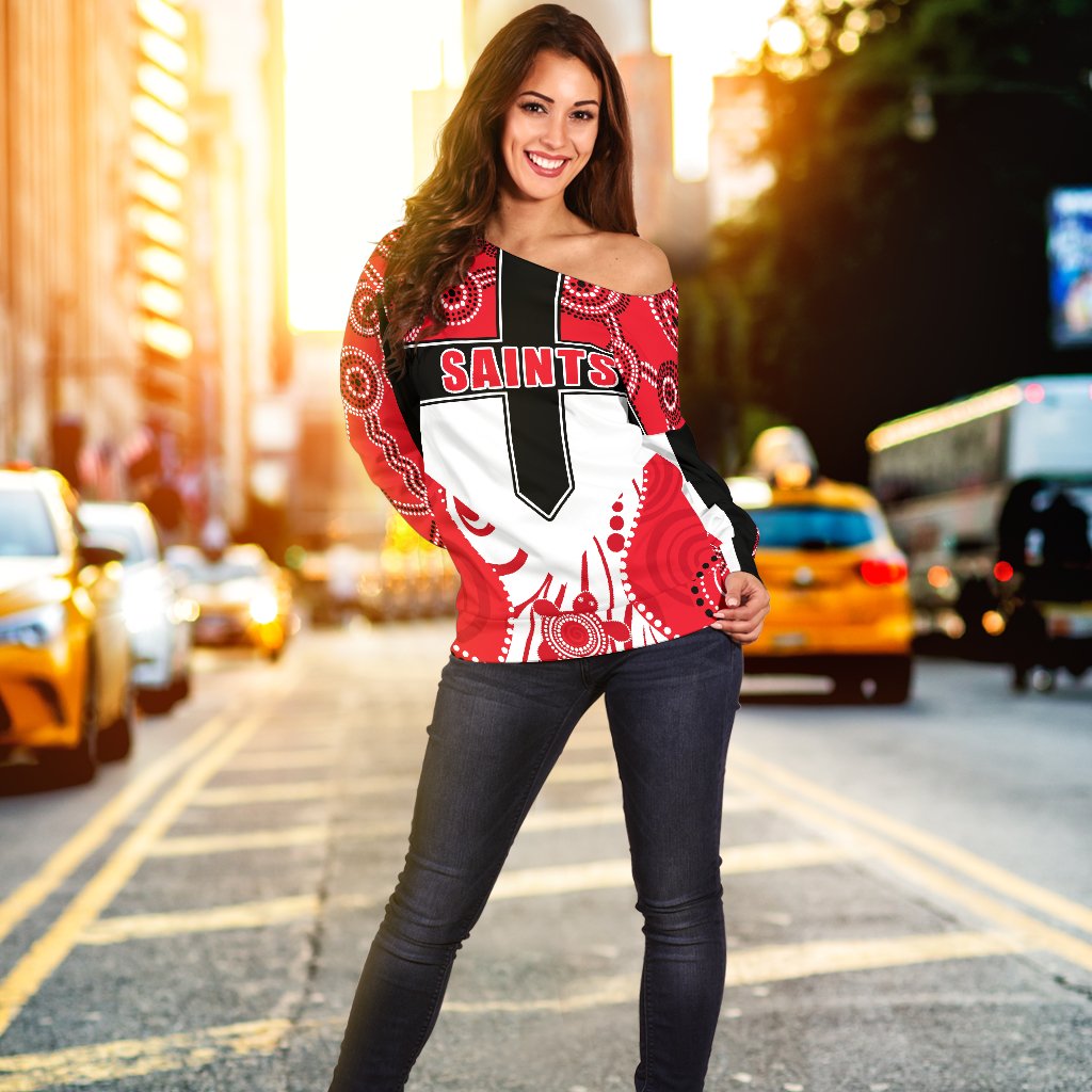 Saints Enthusiasm Off Shoulder Sweater St Kilda Indigenous - Vibe Hoodie