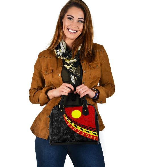 Aboriginal Shoulder Handbag, Indigenous Flag Circle Dot Painting - Vibe Hoodie