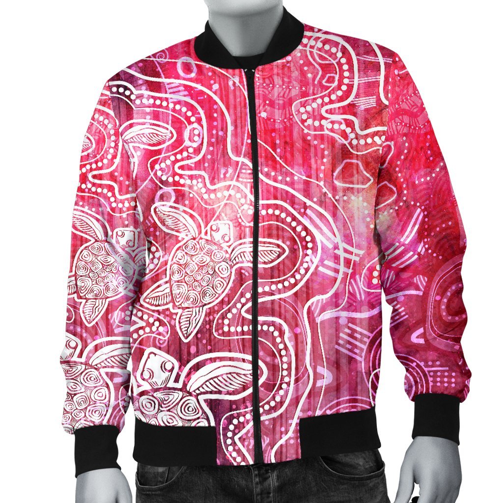 aboriginal-mens-bomber-jacket-sea-turtle-with-indigenous-patterns-pink