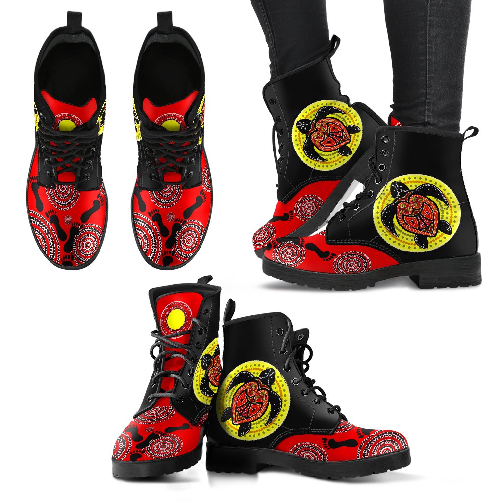 aboriginal-leathers-boots-turtle-patterns-circle-dot-painting