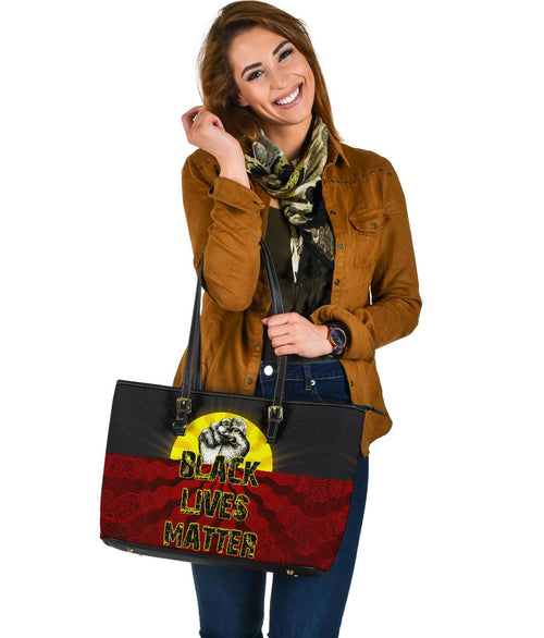 leather-tote-bag-aboriginal-black-lives-matter-sun-dot-painting