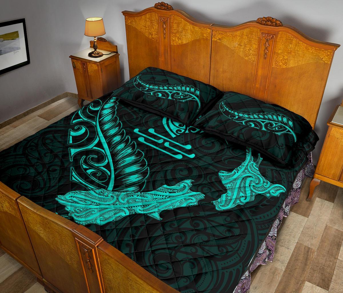 new-zealand-heart-quilt-bed-set-map-kiwi-mix-silver-fern-turquoise