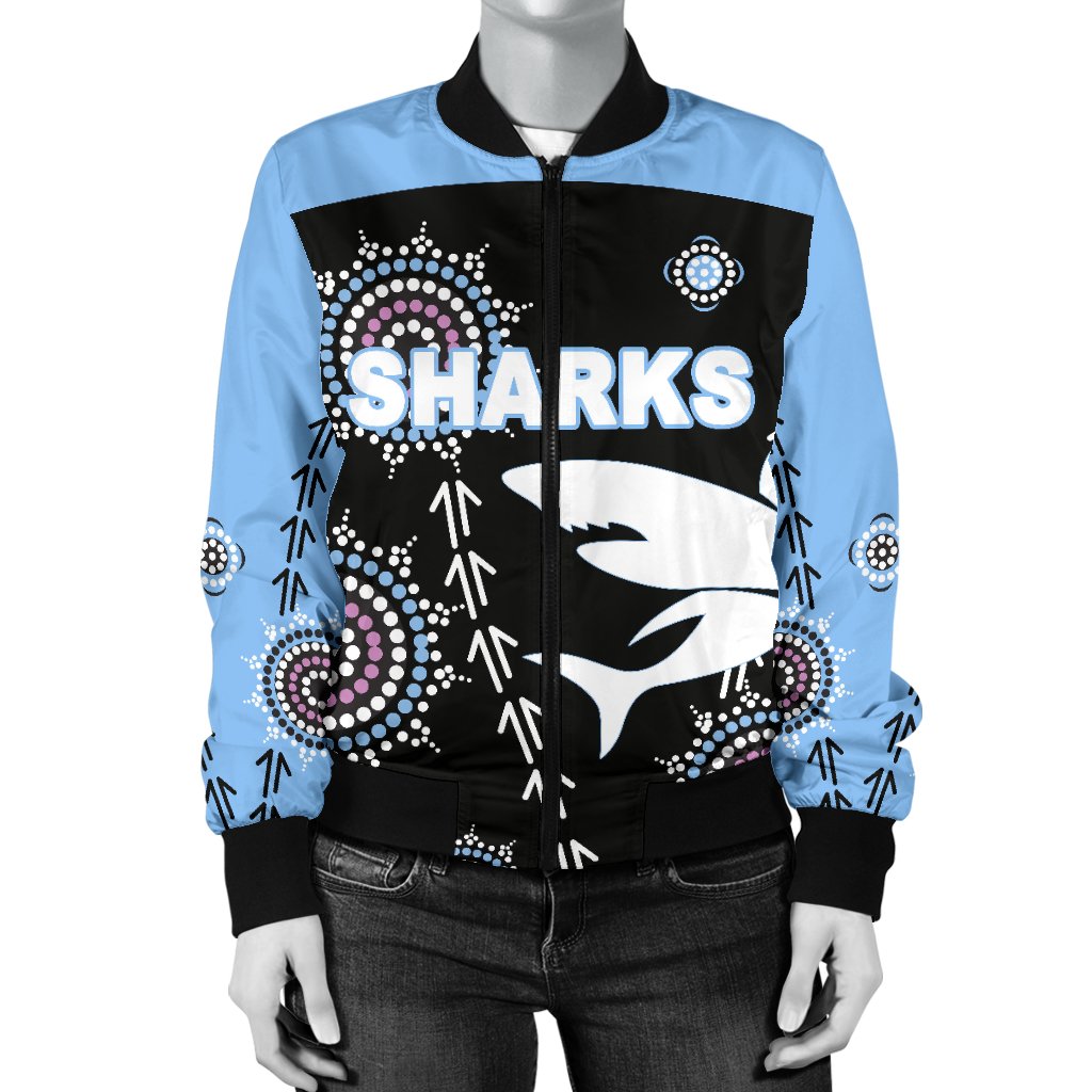 cronulla-womens-bomber-jacket-sharks-simple-indigenous-black