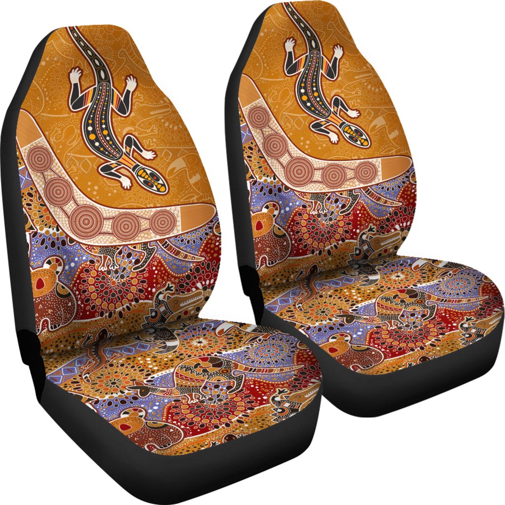 aboriginal-car-seat-covers-lizard-patterns-boomerang-kangaroo-crocodile