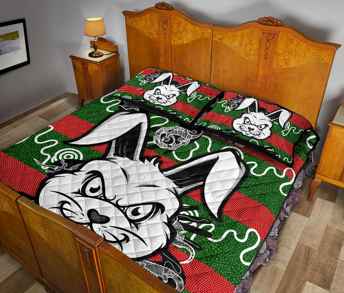 rabbitohs-indigenous-quilt-bed-set-rabbit-head