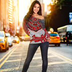 Aboriginal Women's Off Shoulder Sweater - Indigenous Boomerang and Lizard Art - Vibe Hoodie