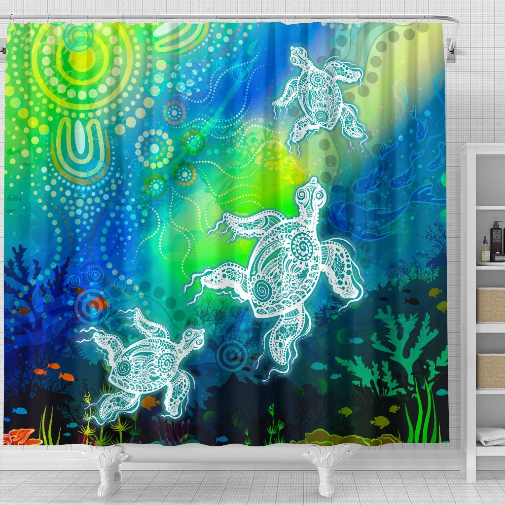 aboriginal-shower-curtains-indigenous-turtle-ocean-dot-painting-art