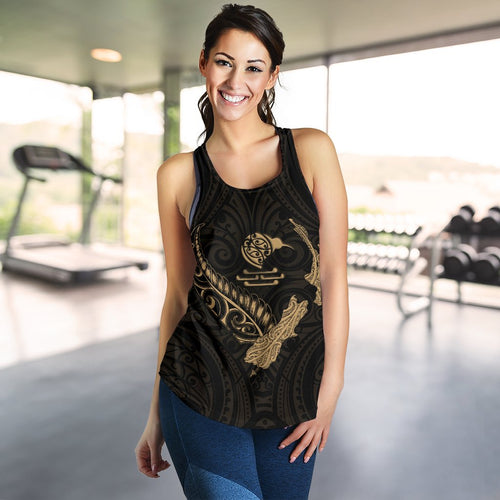 New Zealand Heart Women'S Racerback Tank - Map Kiwi Mix Silver Fern Gold - Vibe Hoodie