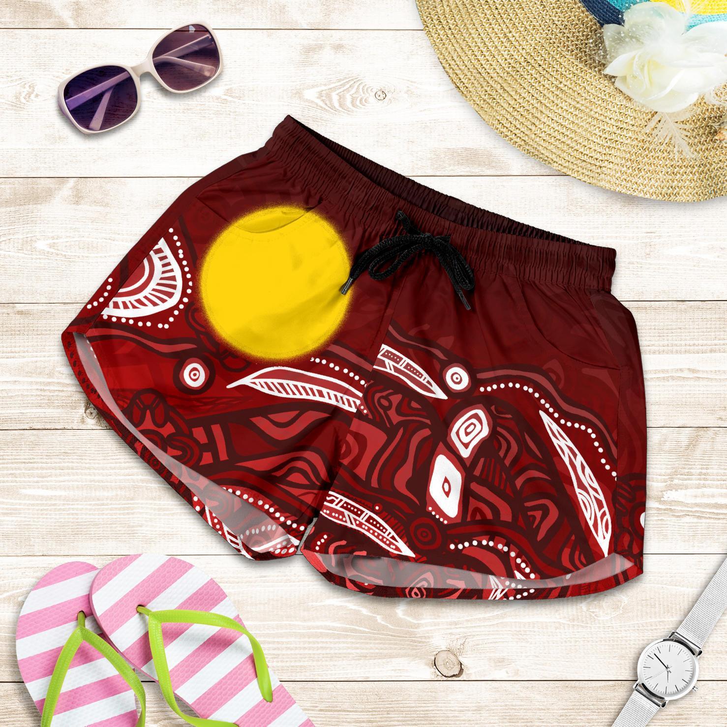 Aboriginal Women's Shorts - Red Landscape - Vibe Hoodie
