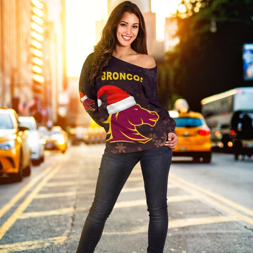 Brisbane Women Off Shoulder Sweater Broncos Christmas - Vibe Hoodie