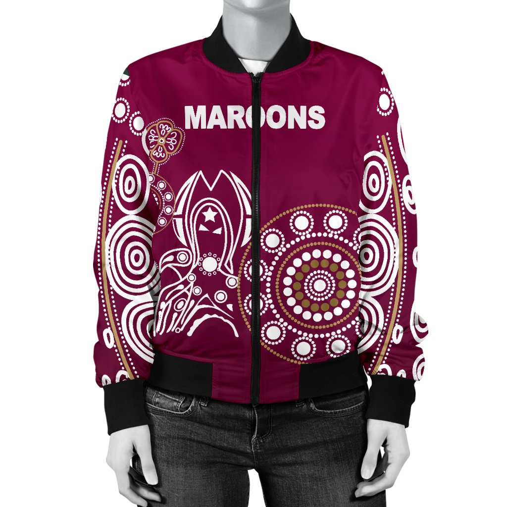 queensland-womens-bomber-jacket-maroons-simple-indigenous