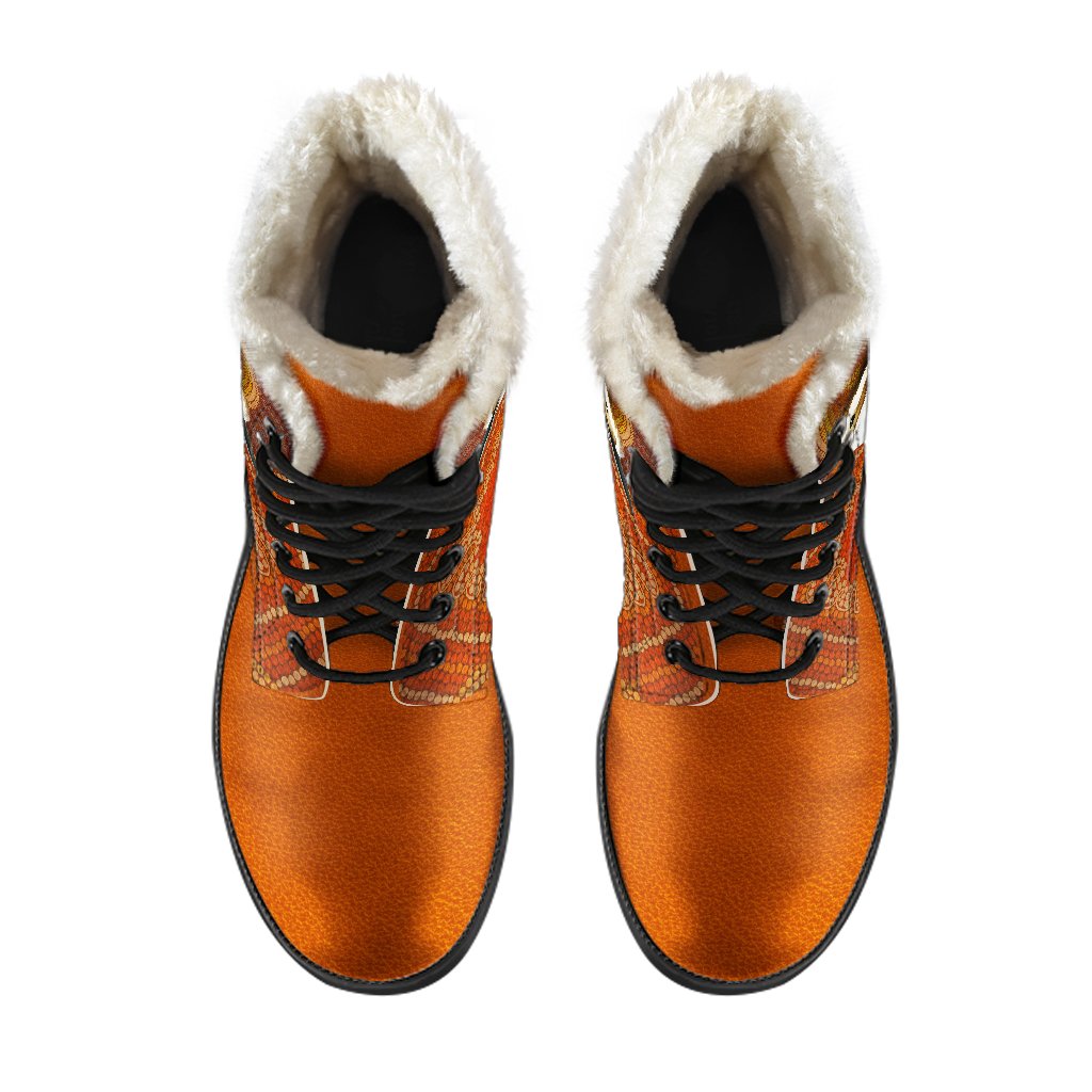 aboriginal-leather-boots-kookaburra-dot-painting-faux-fur