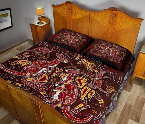 aboriginal-quilt-bed-set-kangaroo-family-with-hand-art