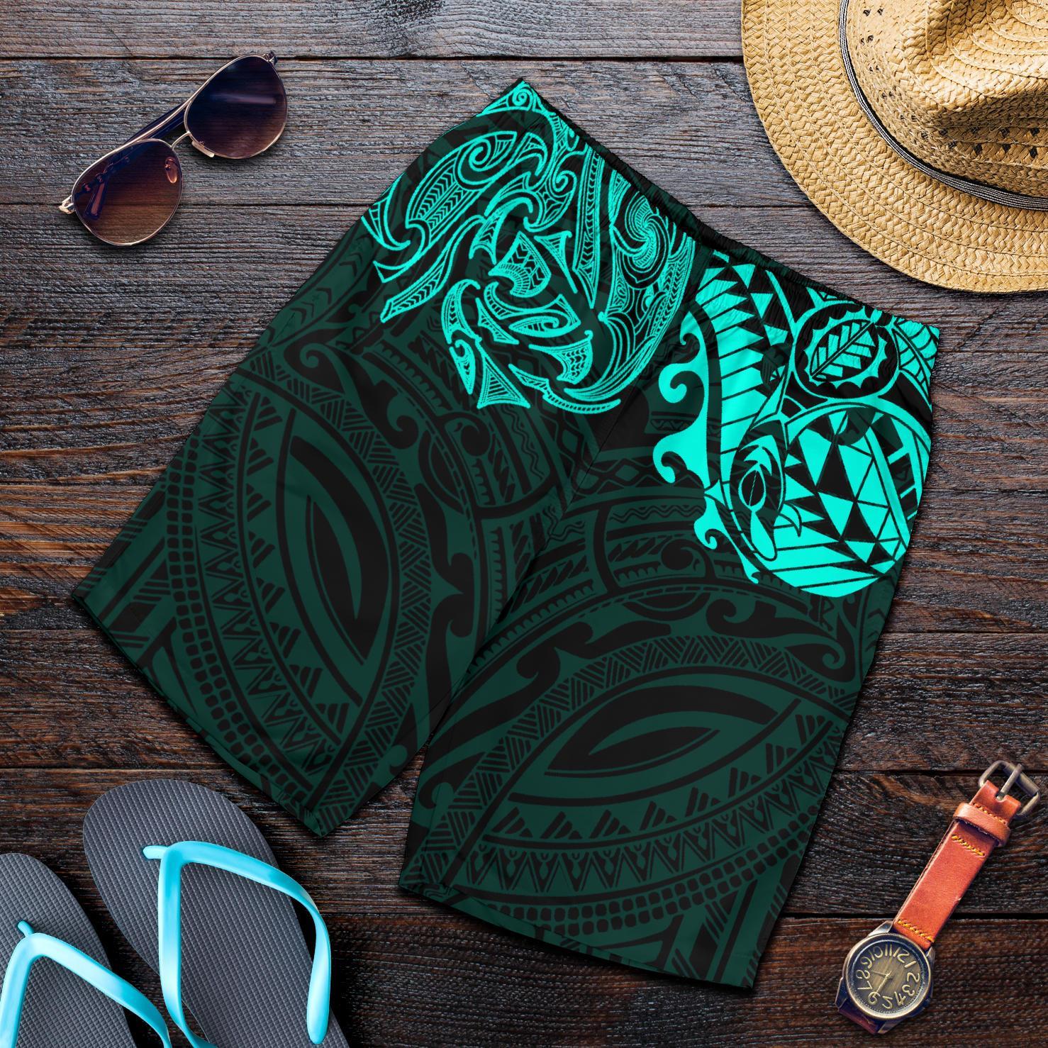 new-zealand-all-over-print-mens-shorts-maori-polynesian-tattoo-turquoise