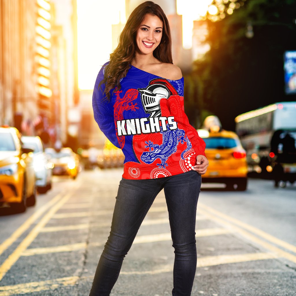 Newcastle Knights Women's Off Shoulder Sweater Aboriginal - Vibe Hoodie