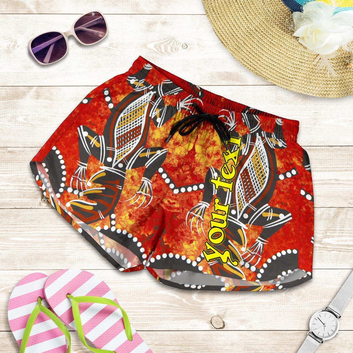 (Custom) Shorts Women - Aboriginal Crocodile And Kangaroo - Vibe Hoodie