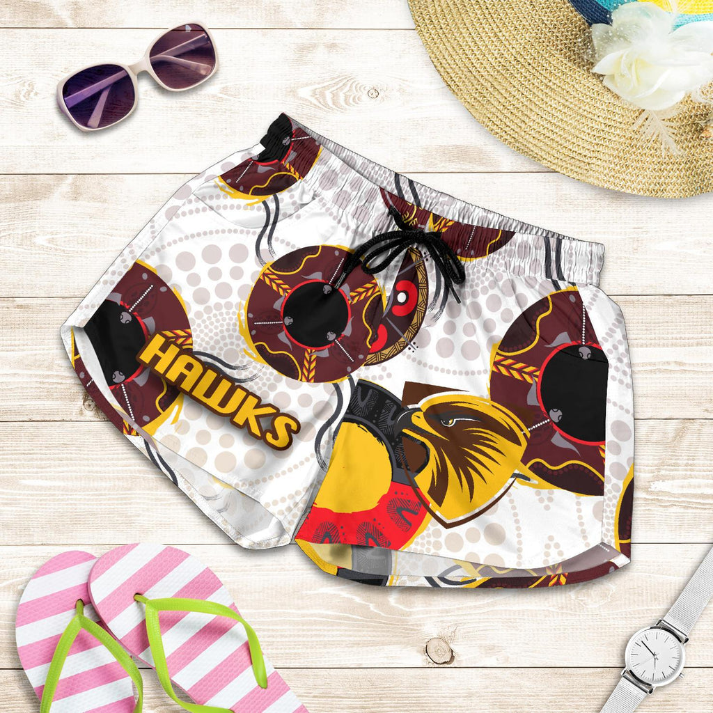 Hawthorn Women Shorts Hawks Indigenous - White - Vibe Hoodie