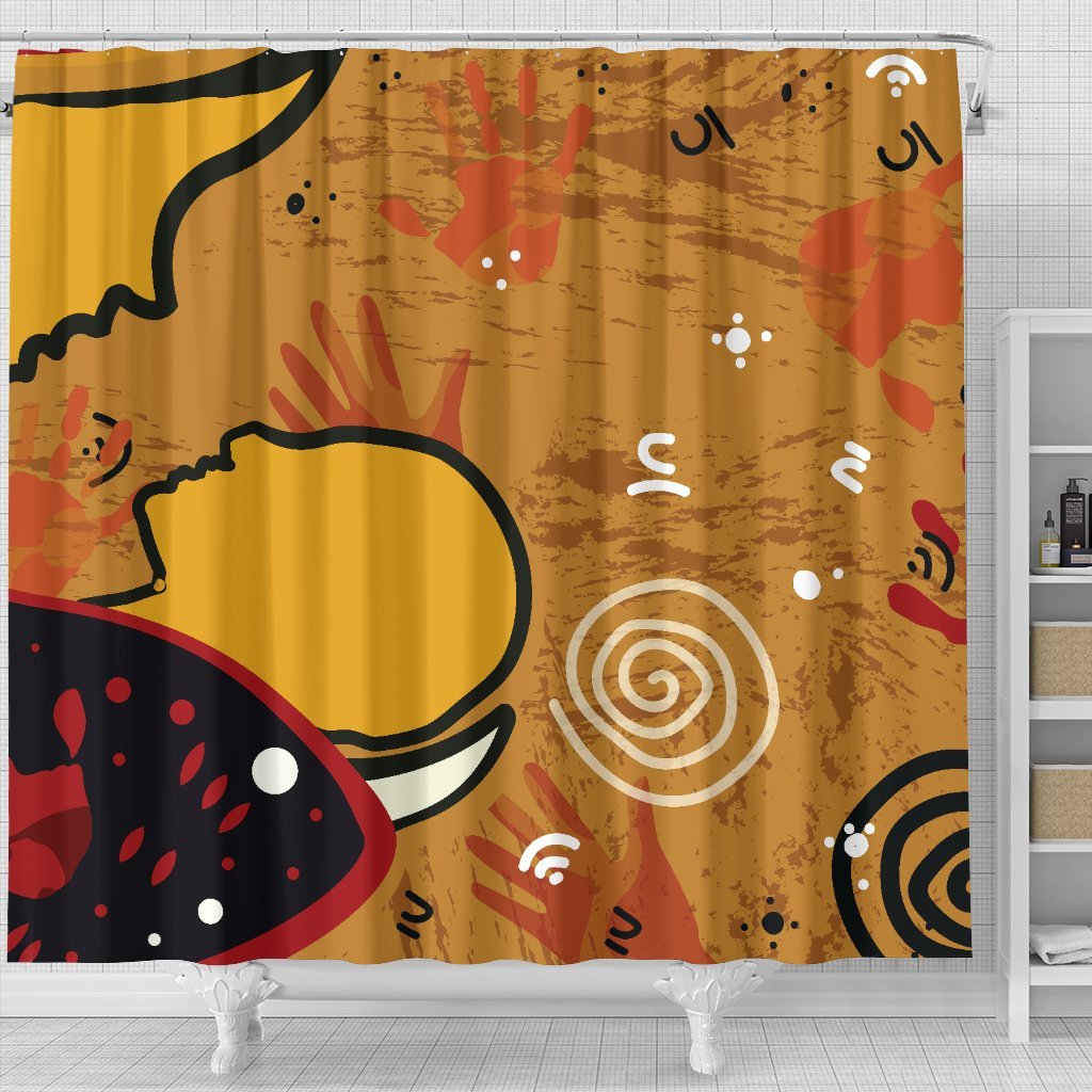 aboriginal-shower-curtain-mother-and-son-hand-art