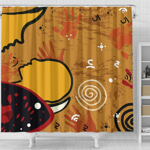 aboriginal-shower-curtain-mother-and-son-hand-art