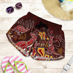 Aboriginal Women's Shorts - Kangaroo family with Hand Art - Vibe Hoodie