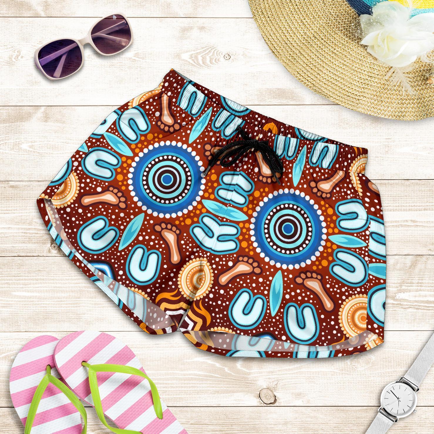 Aboriginal All Over Print Women's Shorts - Indigenous Circle Dot Painting Ver02 - Vibe Hoodie