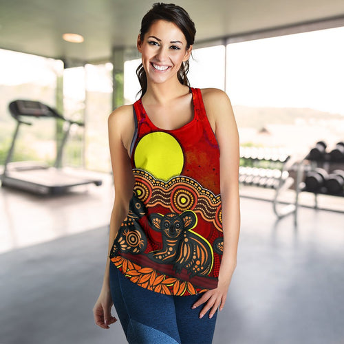Aboriginal Women's Racerback Tank - Australian Indigenous Koala - Vibe Hoodie