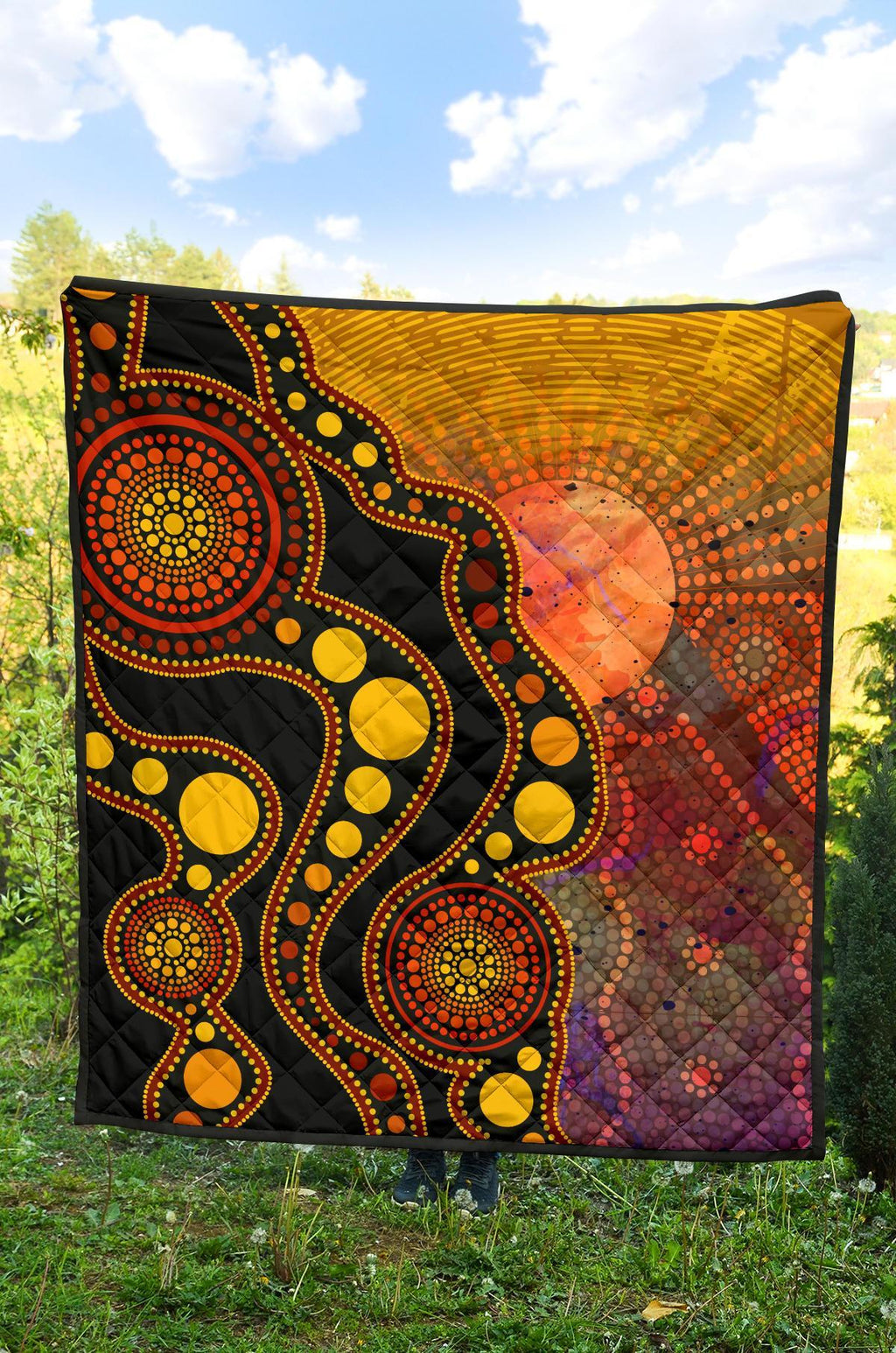 aboriginal-premium-quilt-australia-indigenous-flag-circle-dot-painting-art-golden