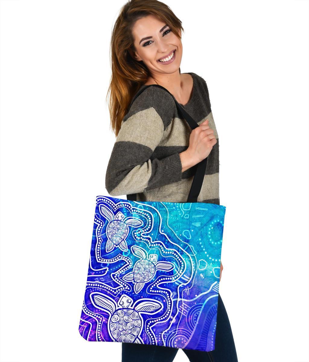 aboriginal-tote-bags-sea-turtle-with-indigenous-patterns-blue