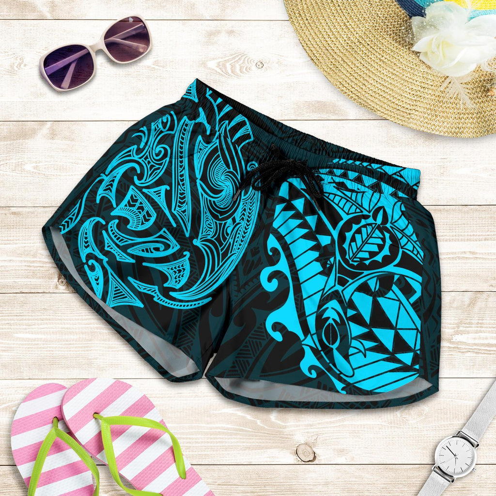 New Zealand All Over Print Women's Shorts , Maori Polynesian Tattoo Blue - Vibe Hoodie