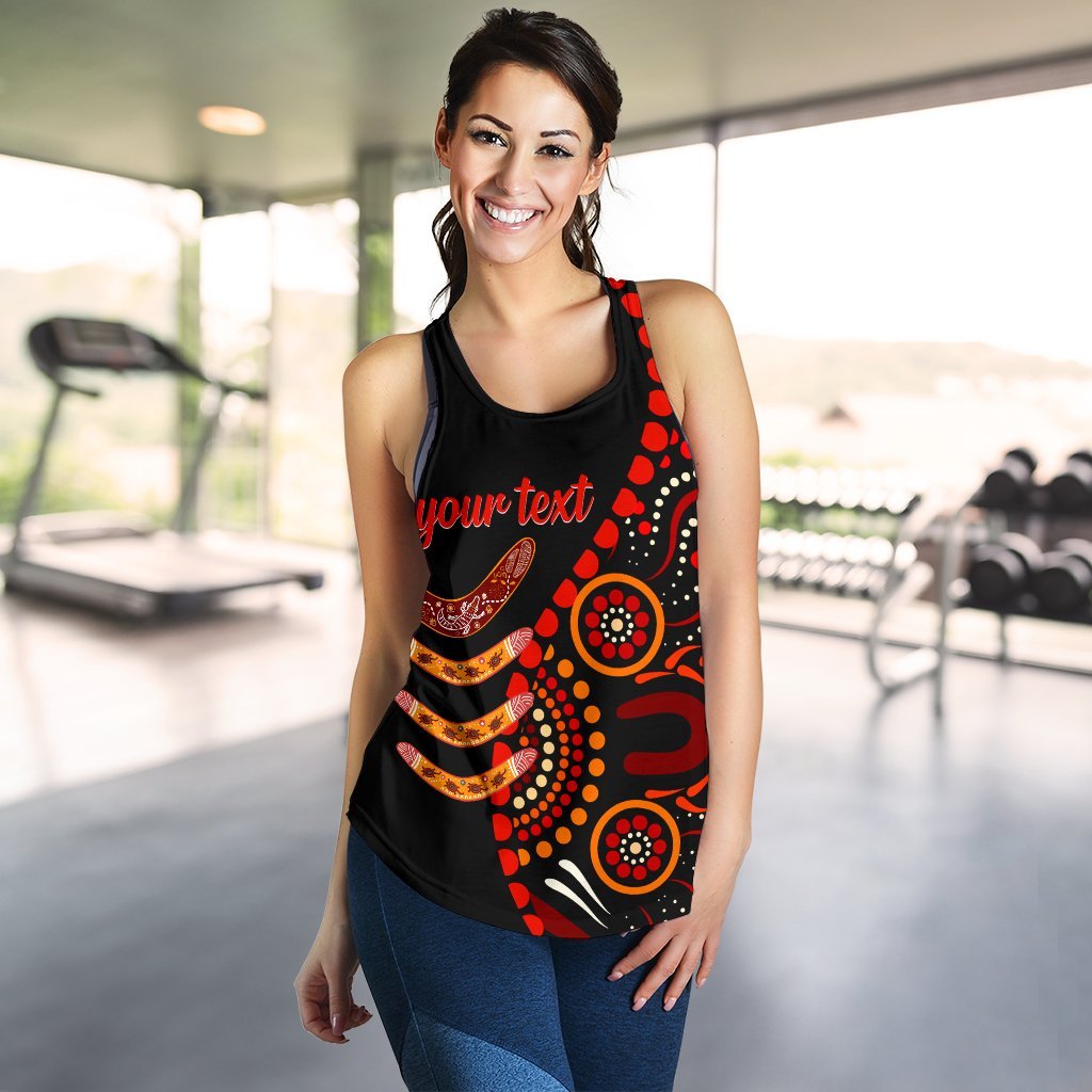 Aboriginal Personalised Women's Racerback Tank  - Aboriginal Boomerangs With Dot Painting Pattern - Vibe Hoodie