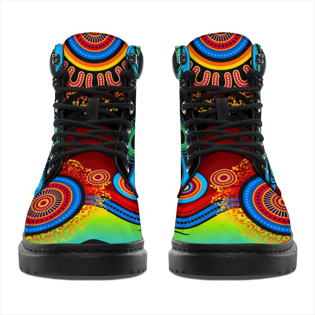 aboriginal-all-season-boots-flowers-circle-dot-painting-blue-dream