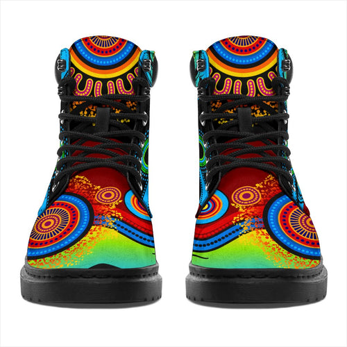 aboriginal-all-season-boots-flowers-circle-dot-painting-blue-dream