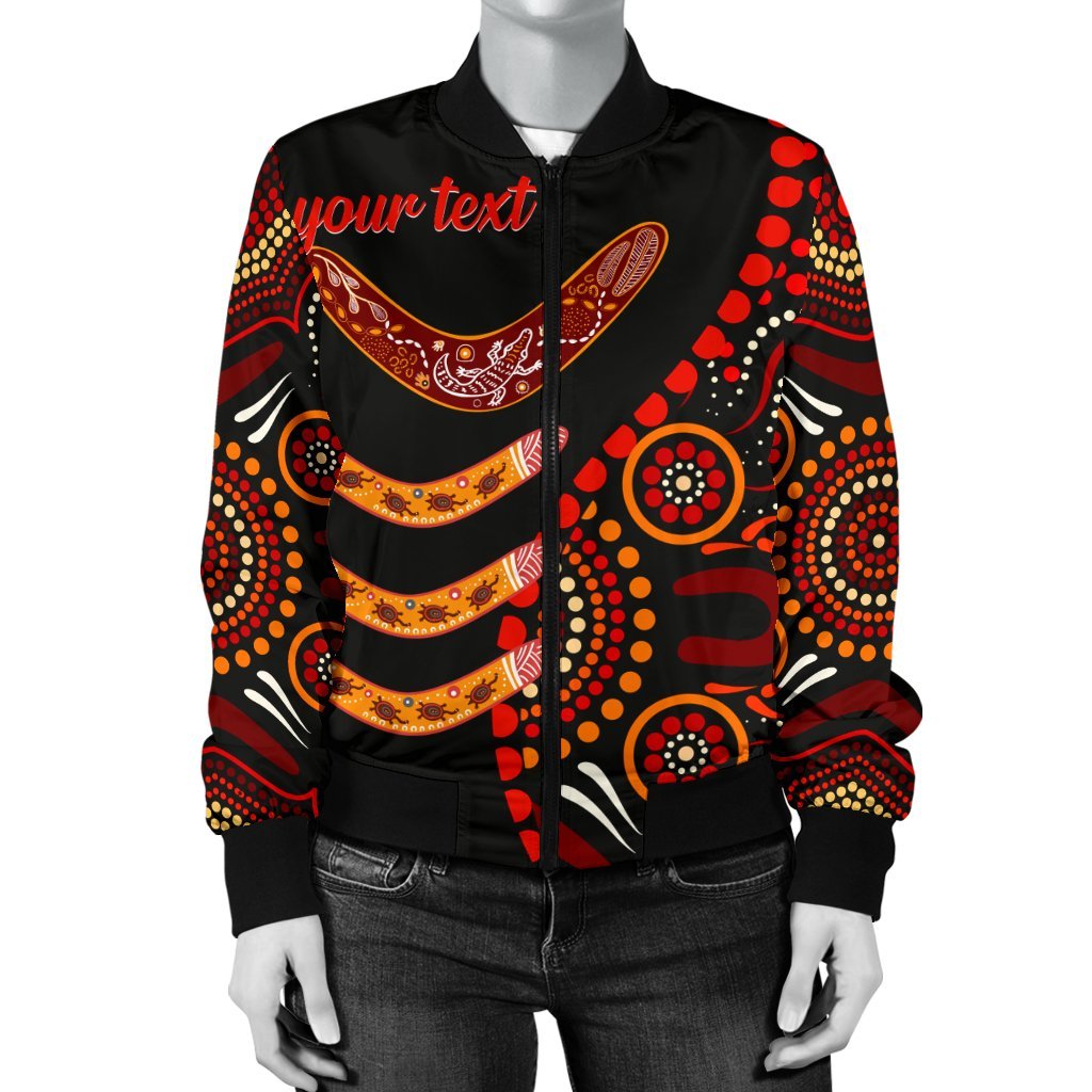 aboriginal-personalised-womens-bomber-jacket-aboriginal-boomerangs-with-dot-painting-pattern