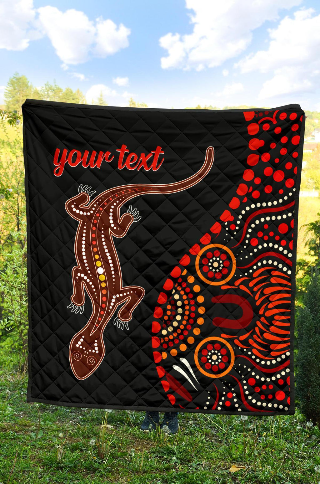 aboriginal-personalised-premium-quilt-aboriginal-lizard-with-dot-painting-pattern